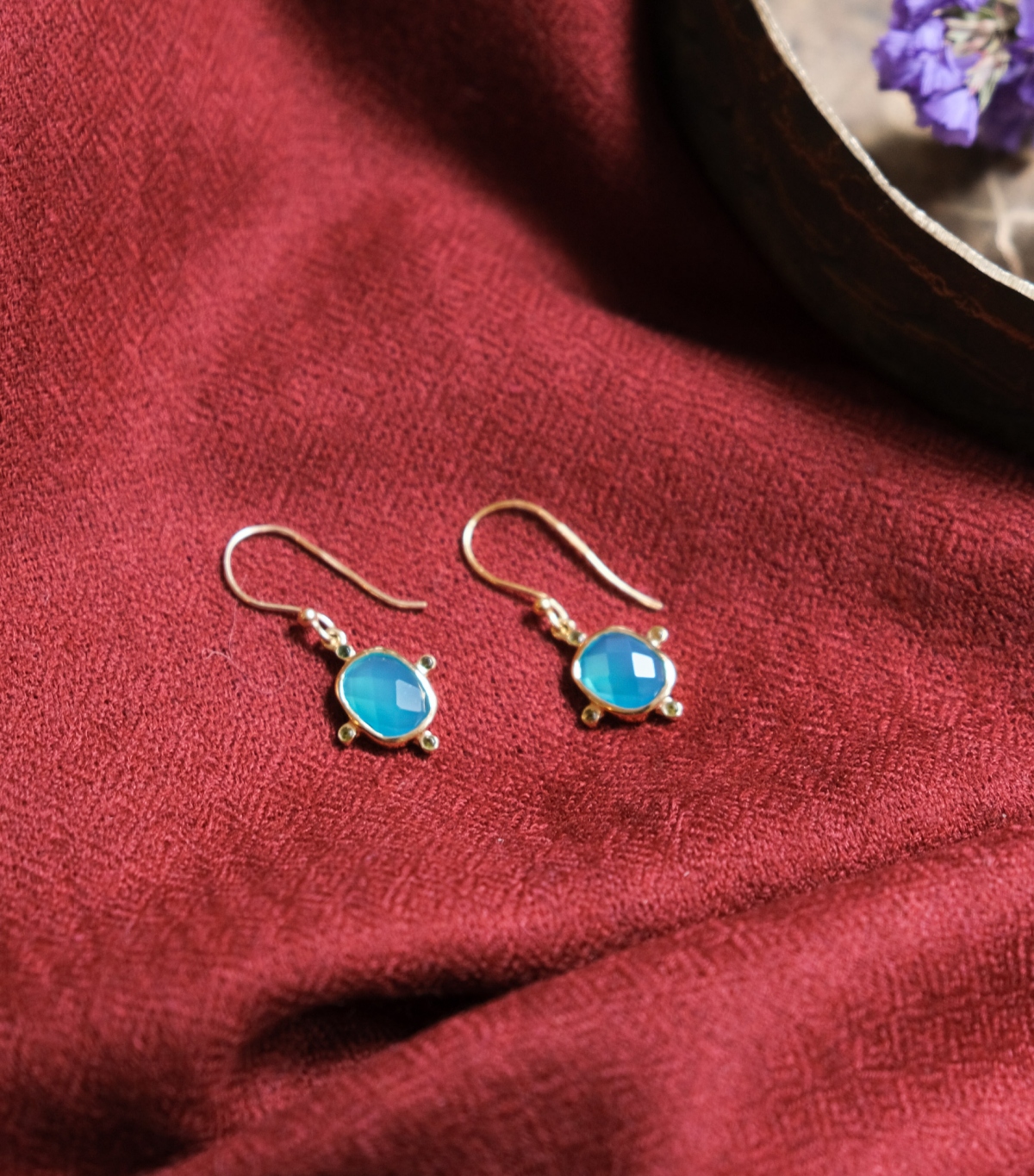 Aqua chalcedony and green tourmaline earrings