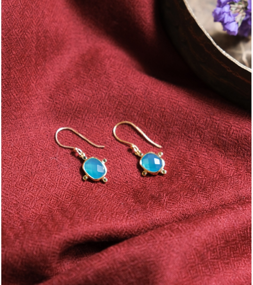 Boucles d'oreilles aqua chalcedony et tourmaline verte