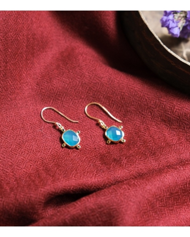 Boucles d'oreilles aqua chalcedony et tourmaline verte