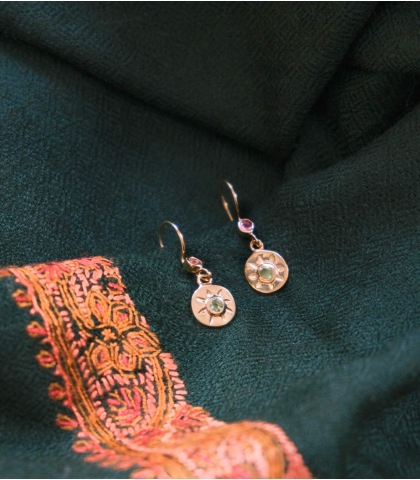 Boucles d'oreilles tourmaline verte et rose