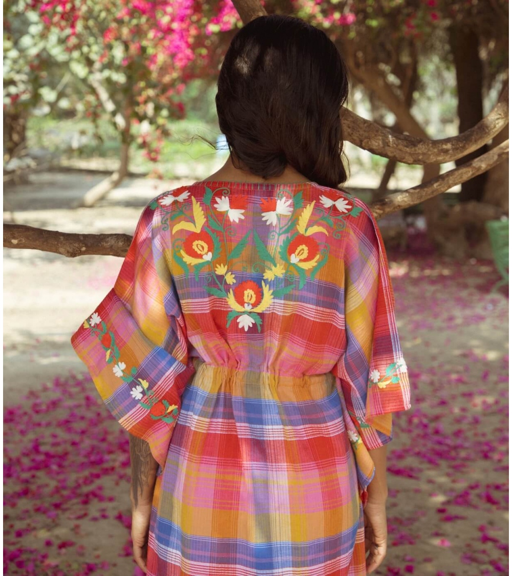 Embroidered long kaftan 100% cotton