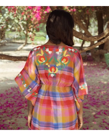 Embroidered long kaftan 100% cotton