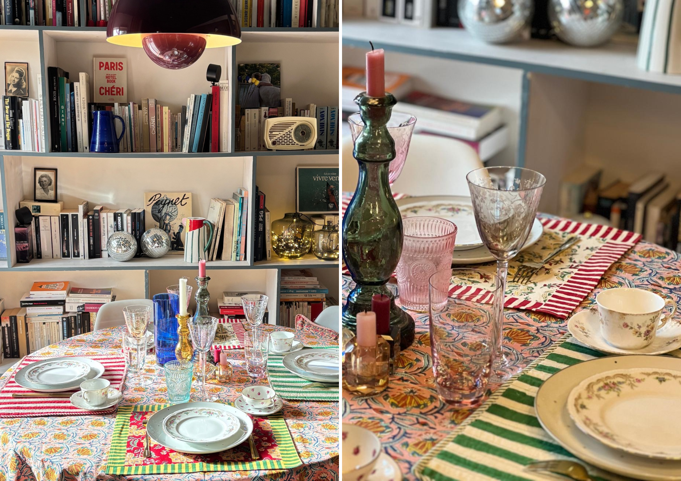 Table du petit-déjeuner avec une nappe en coton imprimée Jamini