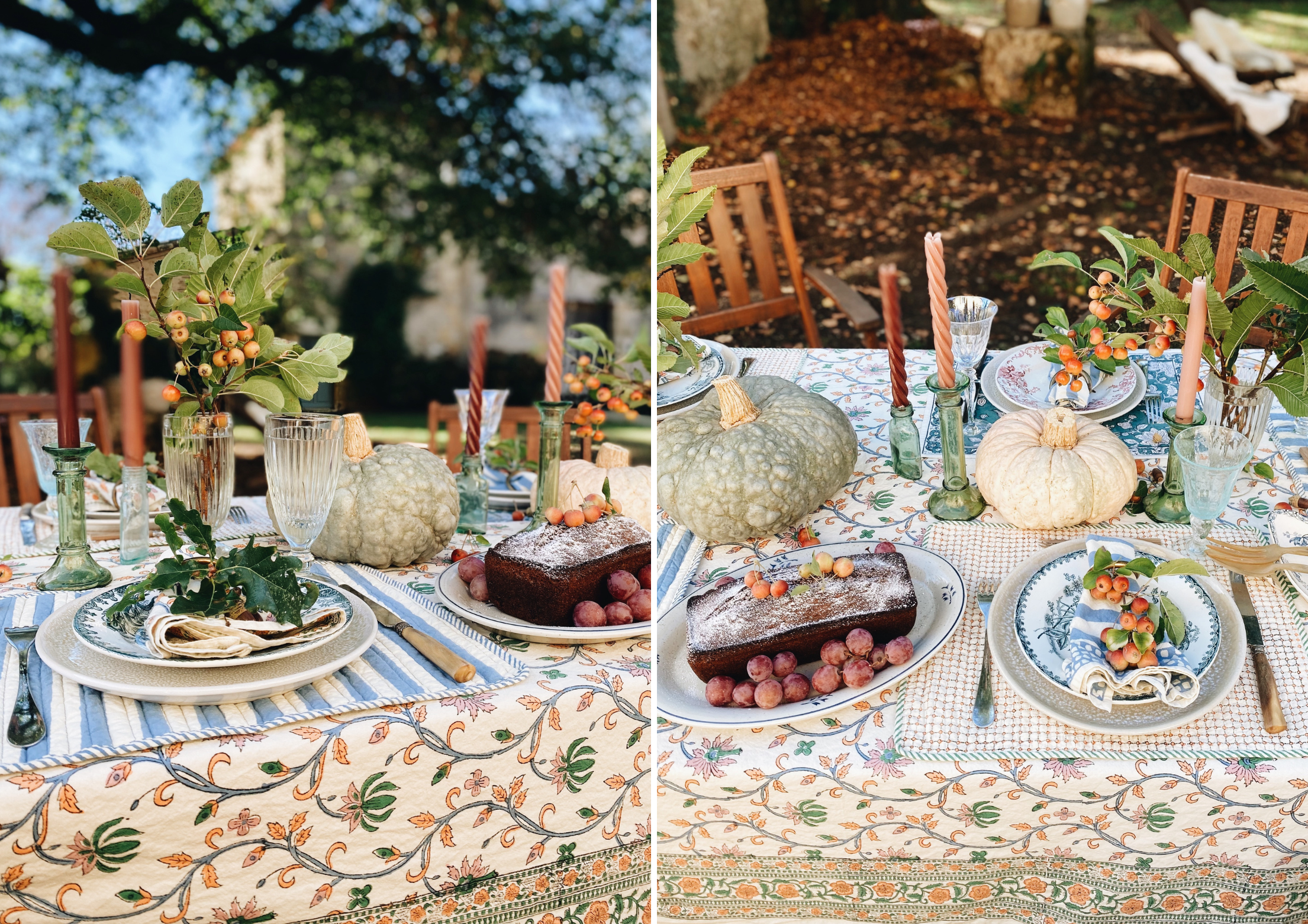 Détail d’une nappe faite main aux rinceaux fleuris