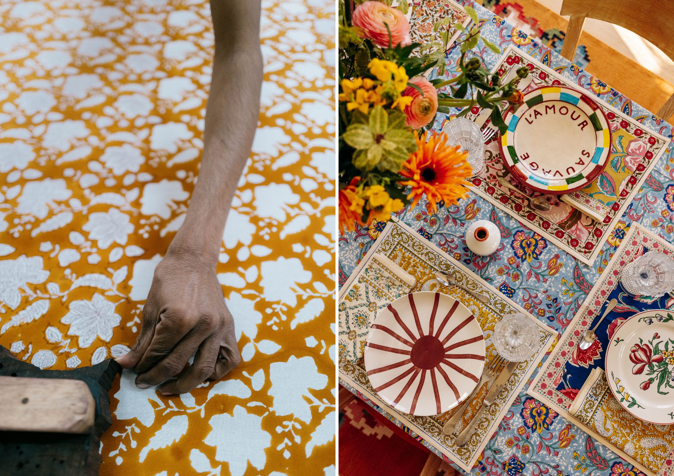 Jamini table linens, Blockprint Jamini
