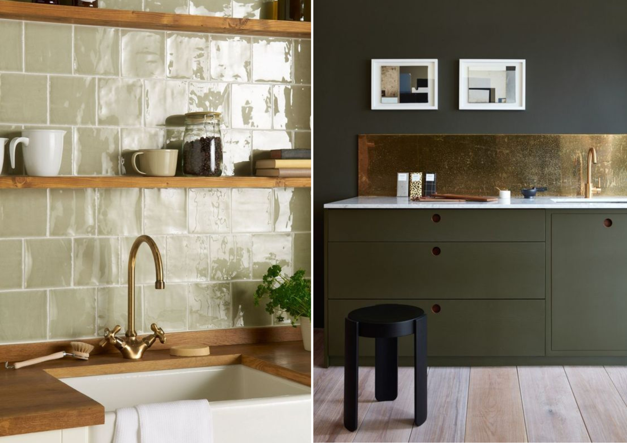 Trendy kitchen decorations khaki green and olive green color block