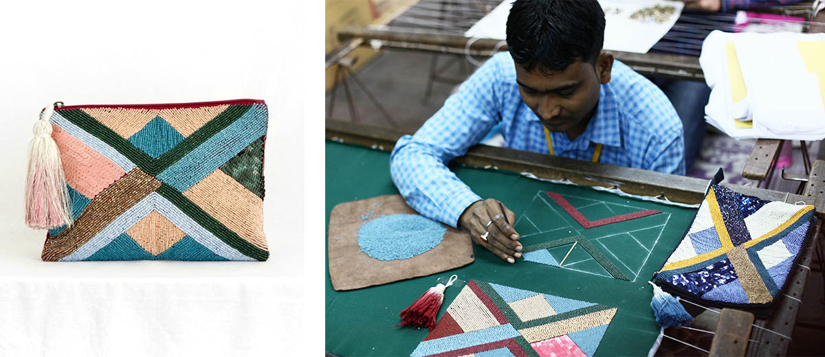 pochette brodée à la main