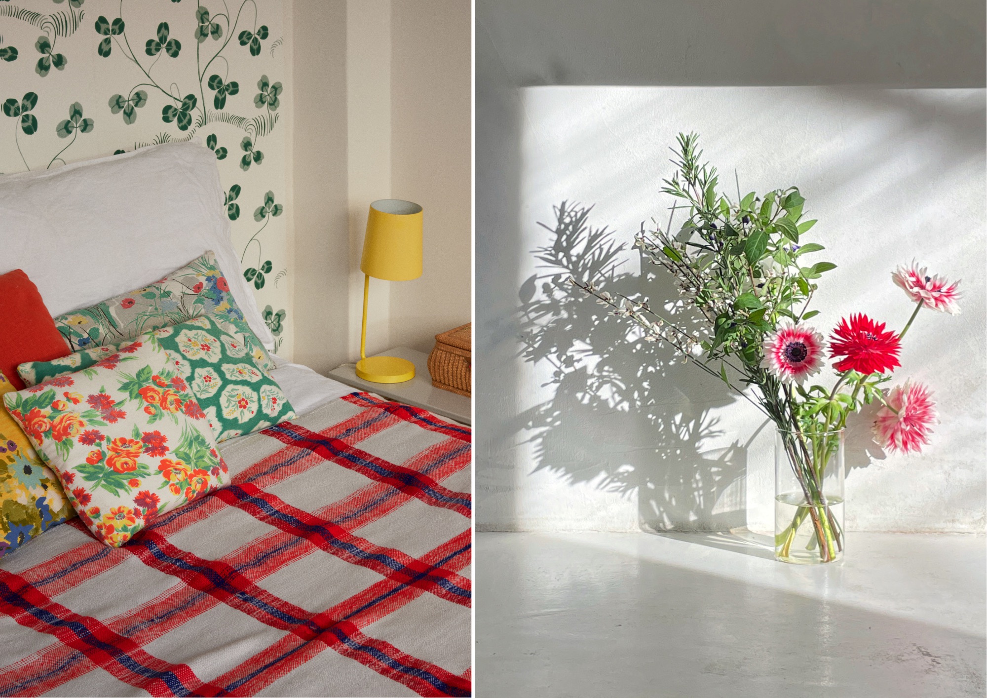 Flower cushions and printed quilt