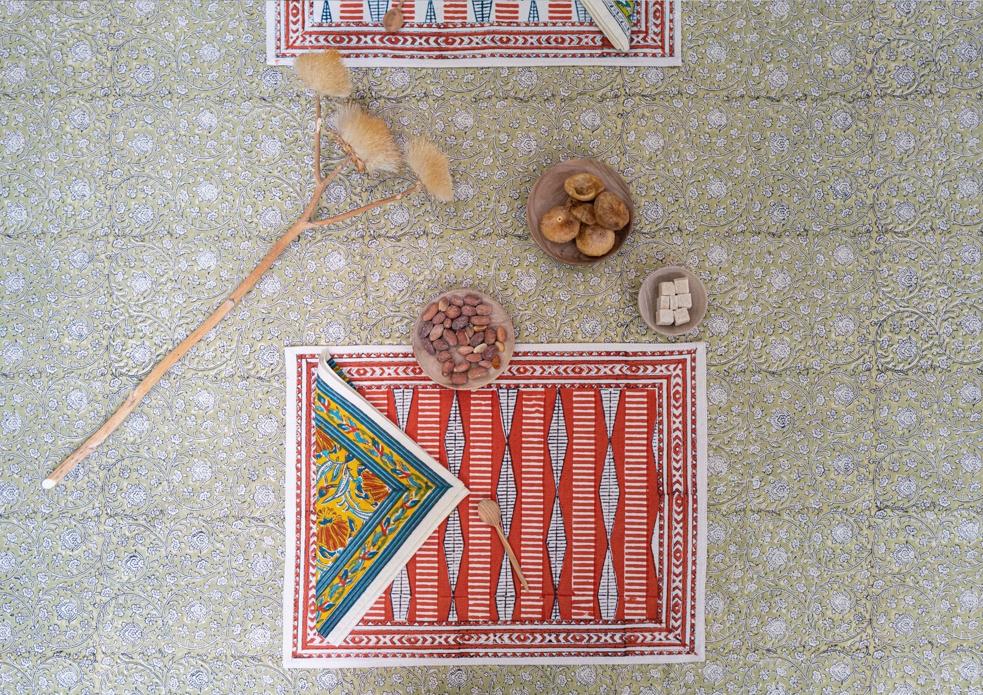 Hand printed rectangle tablecloth