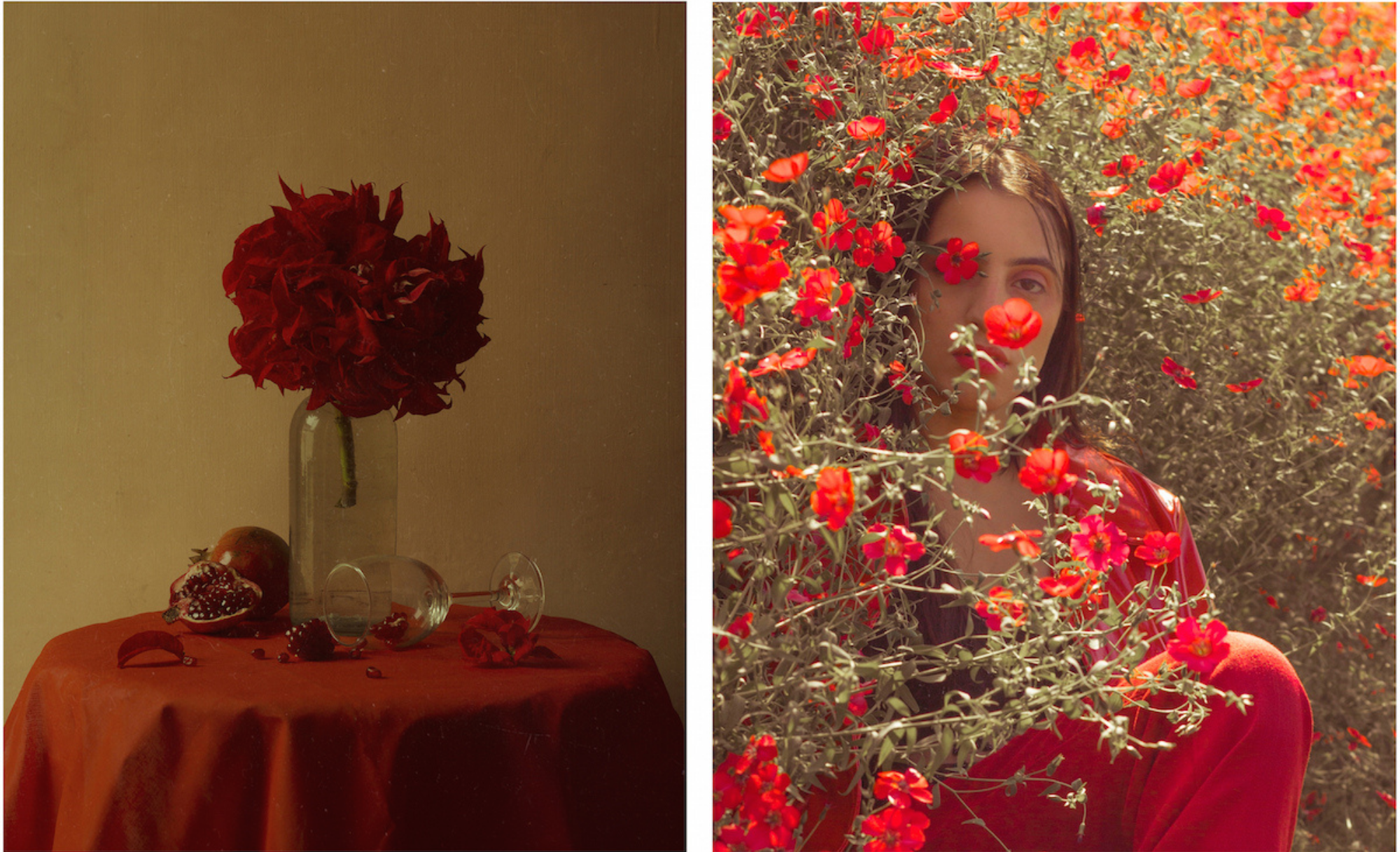 woman with red flowers