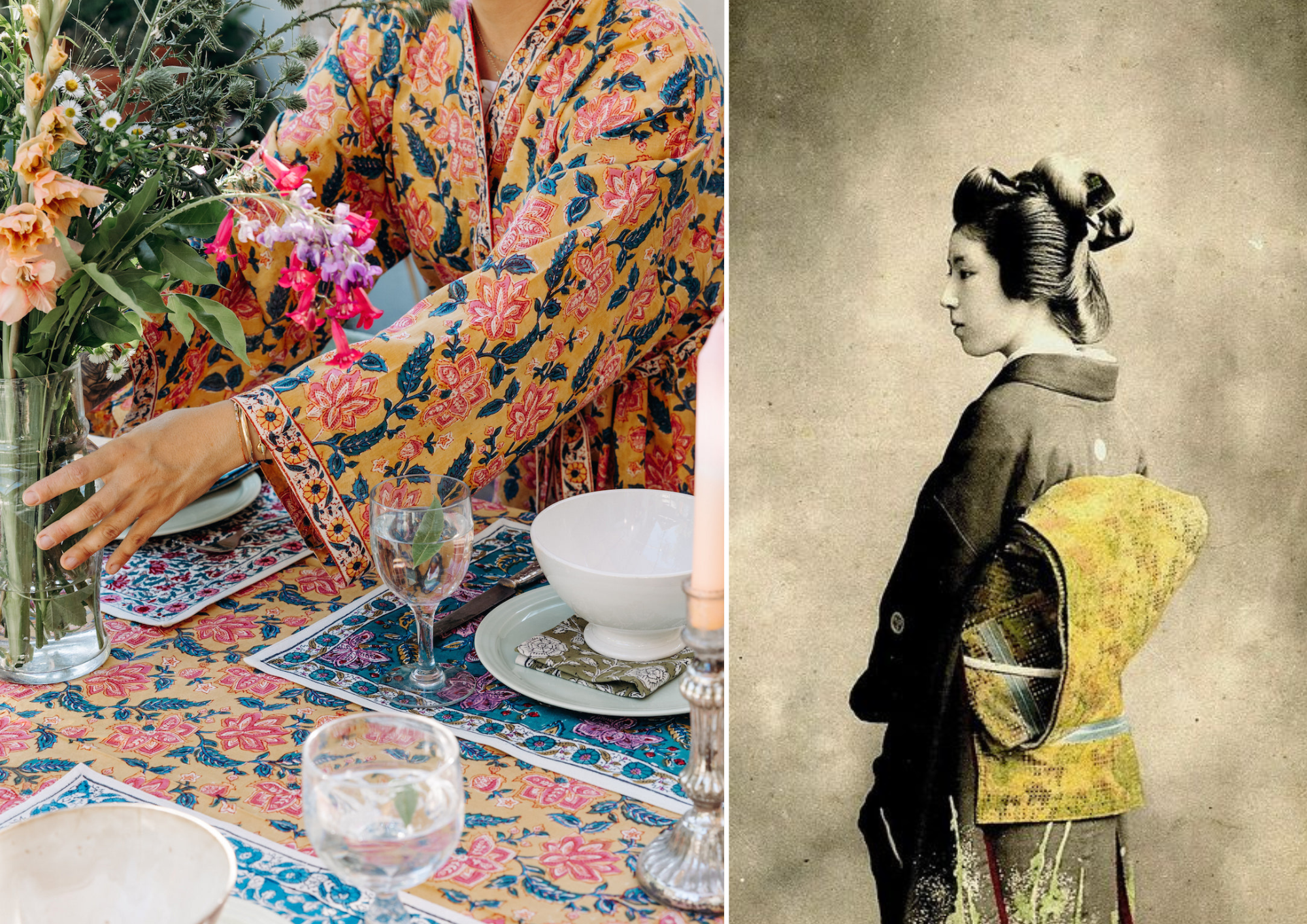 Rang indian kimono in cotton, vintage photo of japanase woman