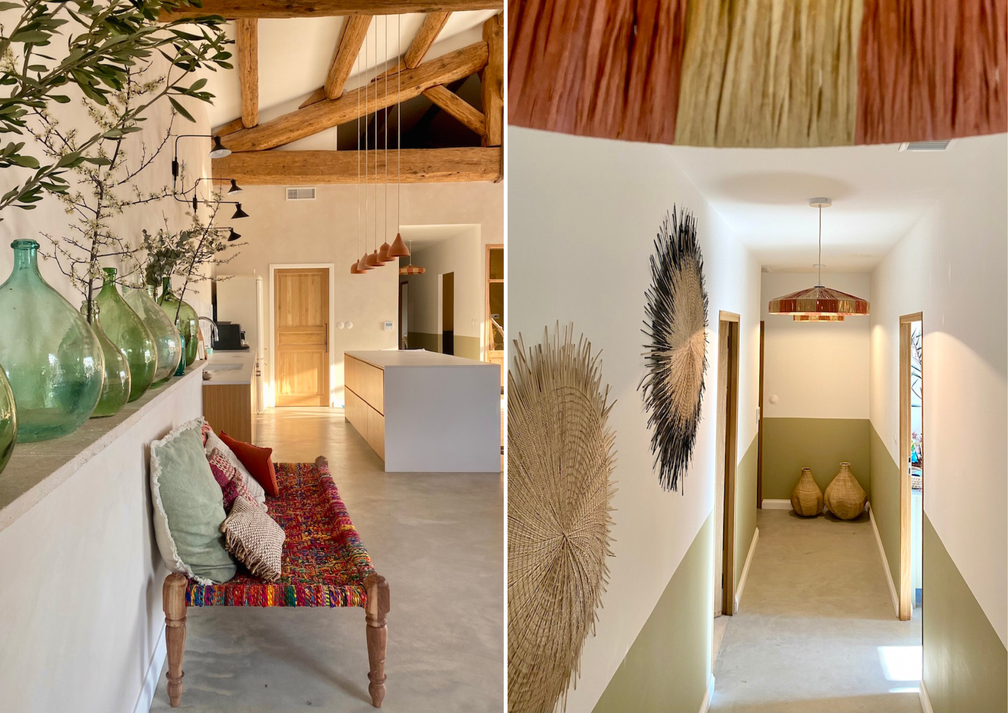 Charpoy vintage in contemporary interior, natural decoration