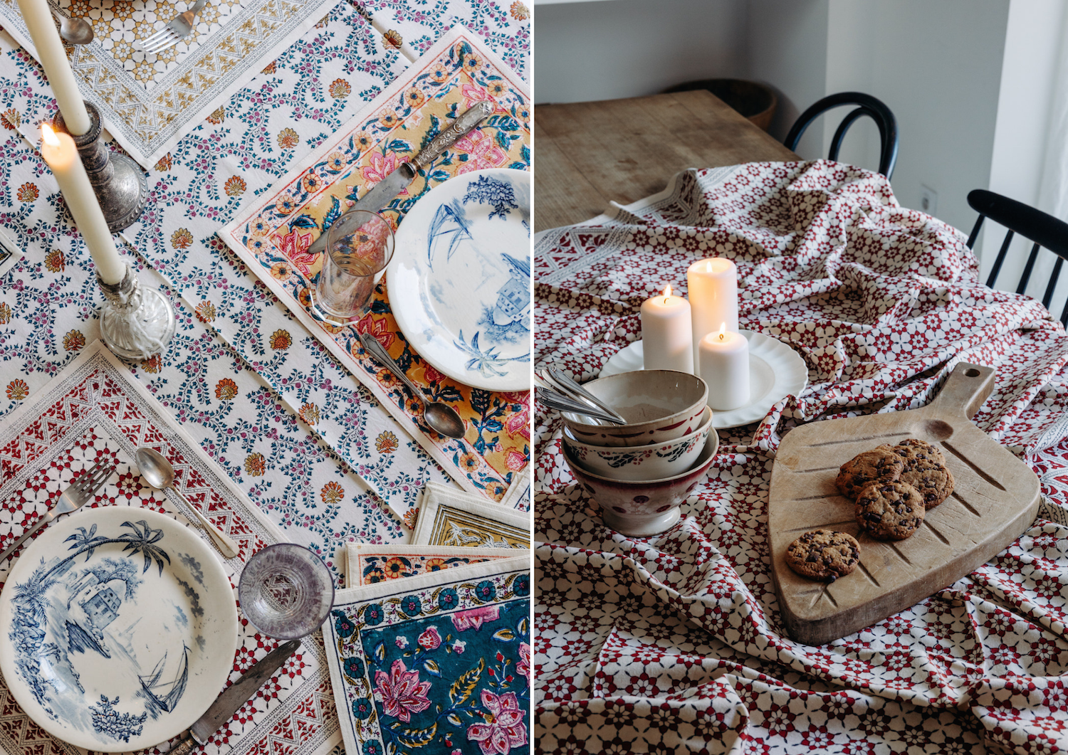 Rectangle tablecloth, printed table mats and napkins, Jamini