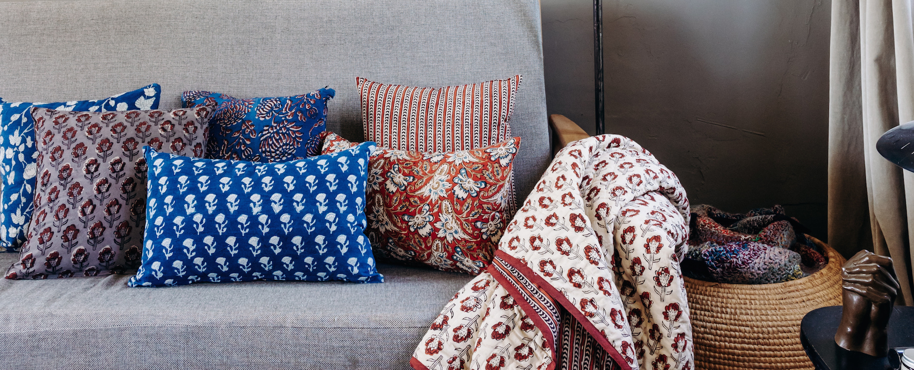 Boho chic cushion covers and indian printed quilt