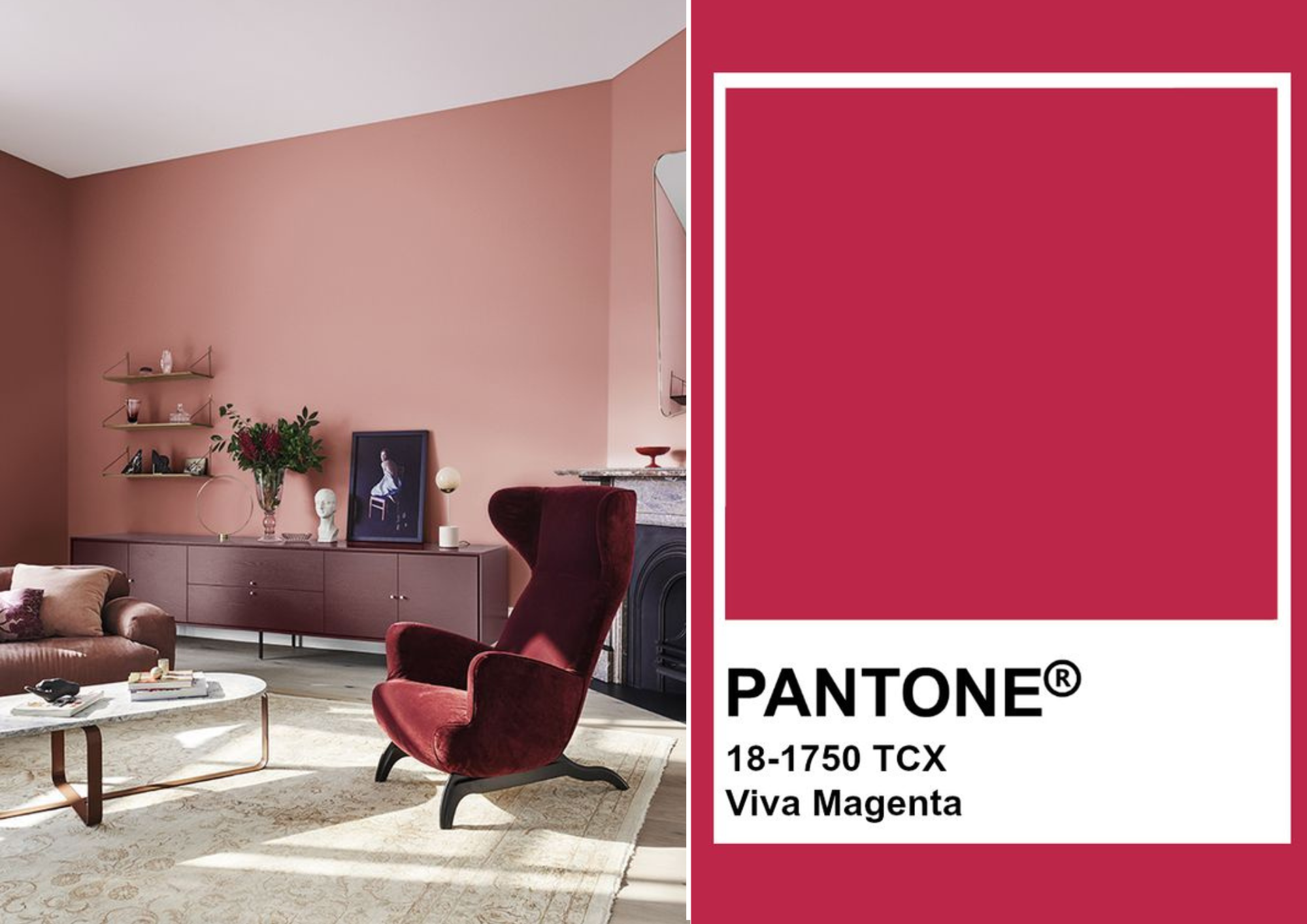Interior design inspirations Magenta, Viva Magenta, color of the year 2023 by Pantone