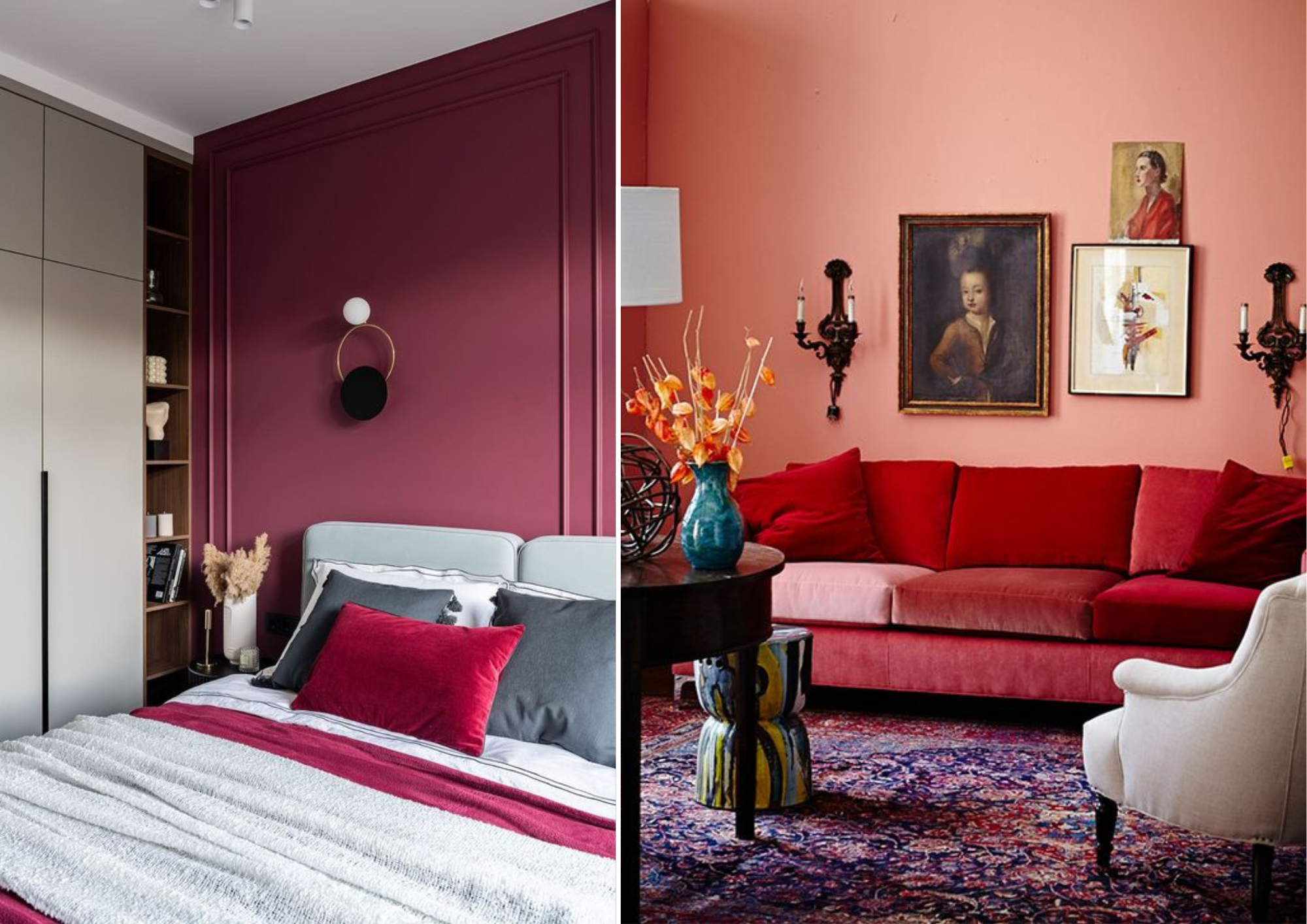 Bedroom decoration with Magenta color, Carmine red living room decoration