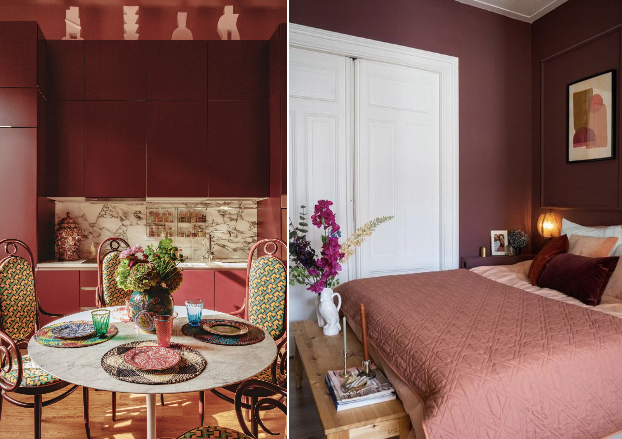 J.J. Martin's apartment in Milan by Matthieu Salvaing, Magenta bedroom decorating inspirations