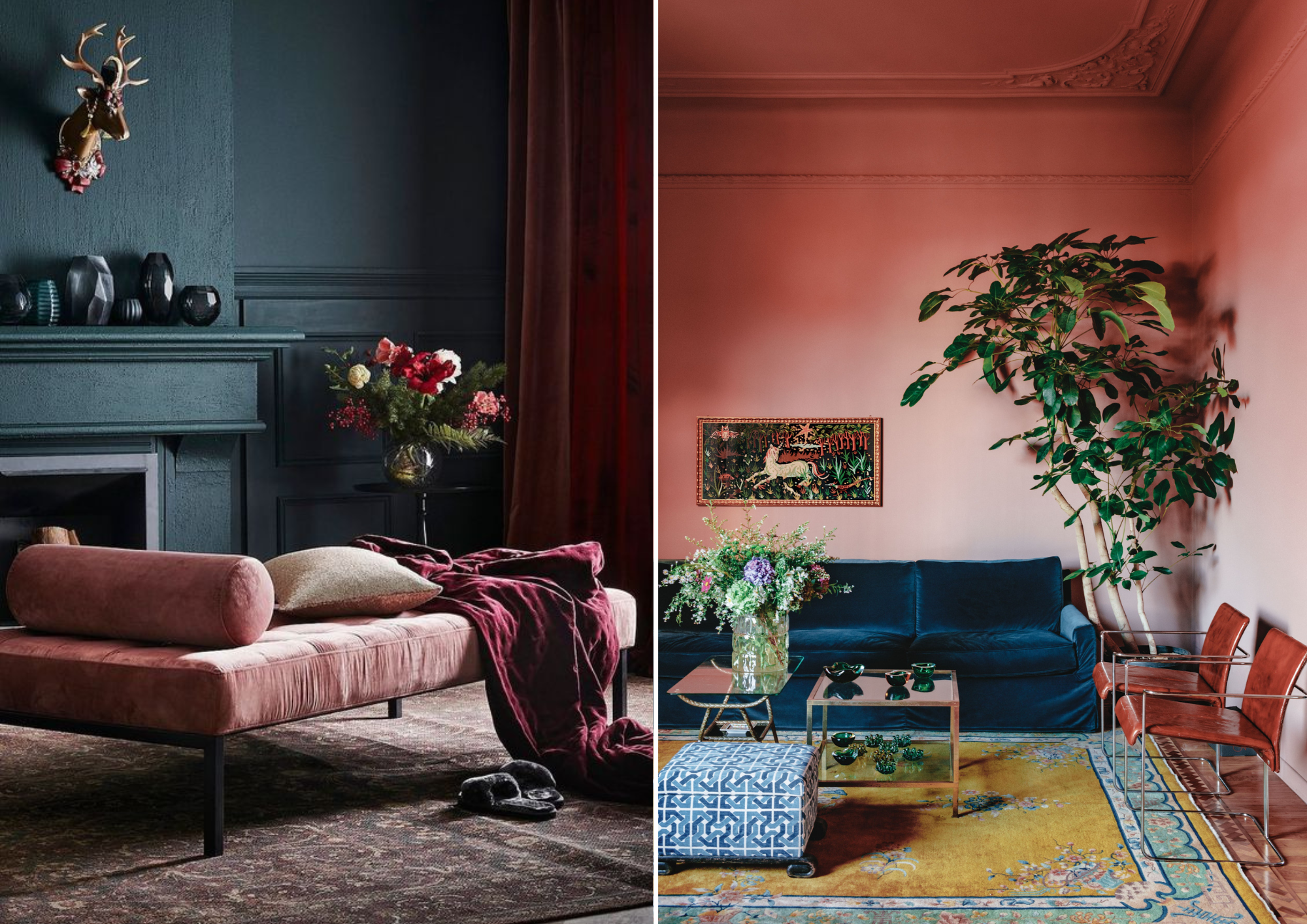 Viva Magenta living room decoration, J.J. Martin's apartment in Milan by Matthieu Salvaing for AD Magazine