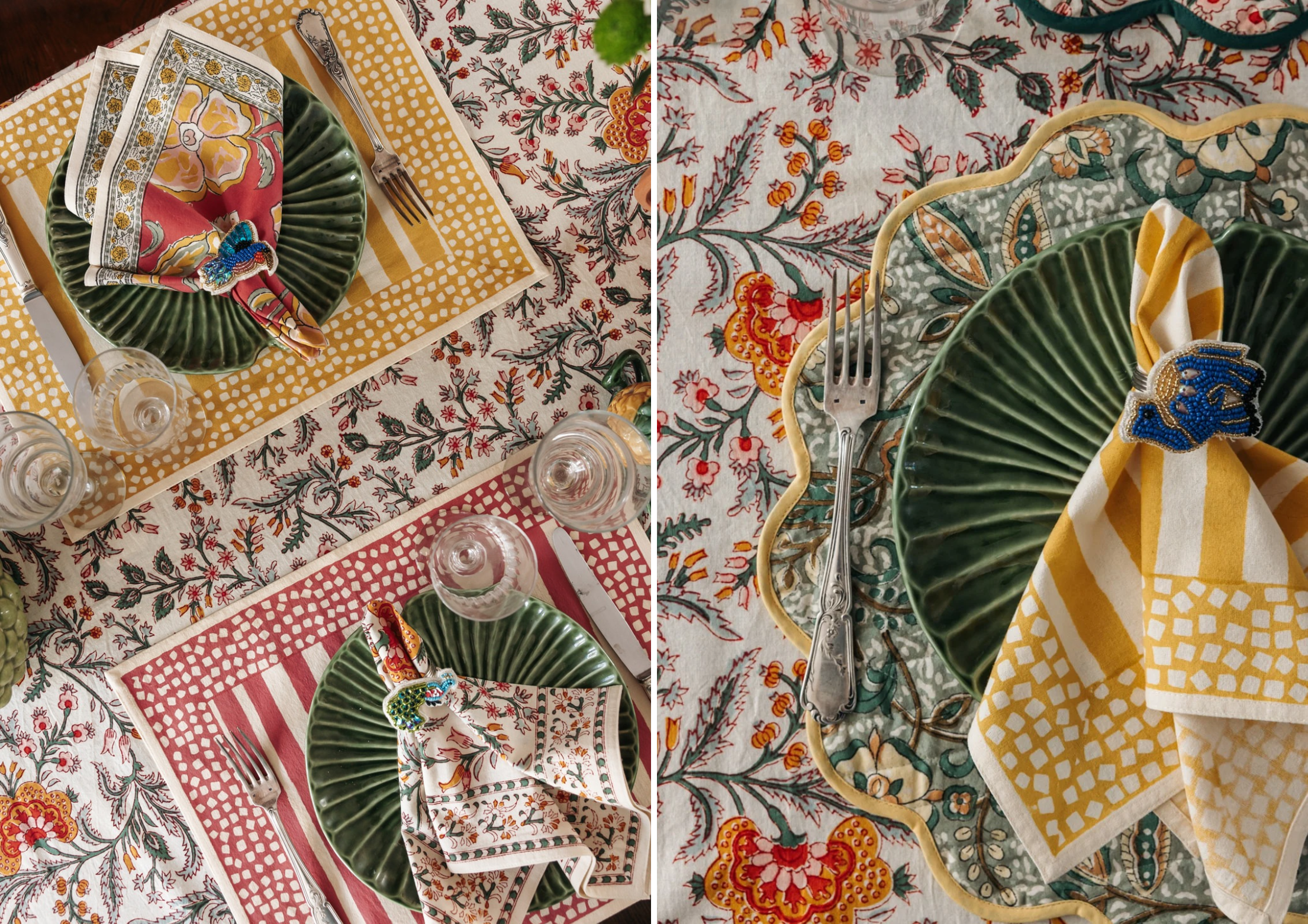 Set de table festonné et rond de serviette en forme de paon